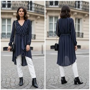 NWT Dynamite S Modern Contemporary Parisian Chic Resortwear Pinstripe Tunic